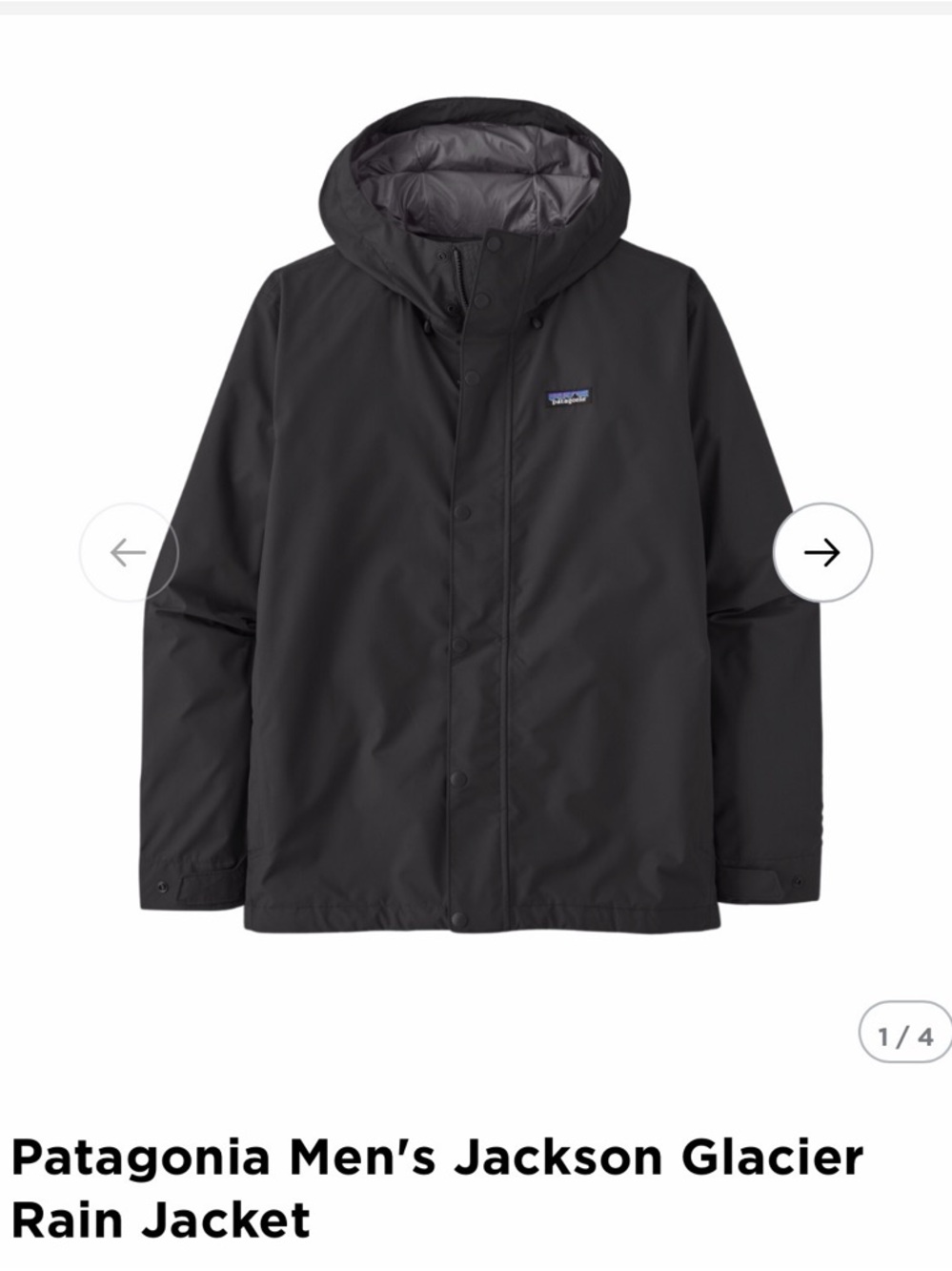 NWT Patagonia Men's Jackson Glacier Rain Jacket Black - S